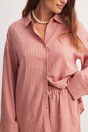 Red Stripe Striped Linen Blend Oversized Shirt