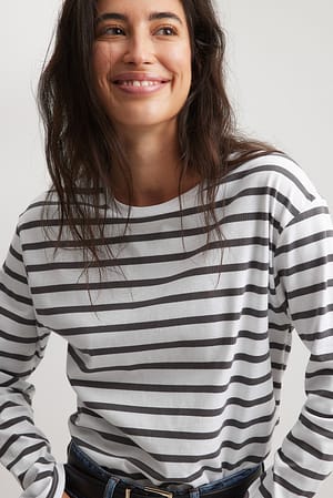 White/Grey Striped Oversized Long Sleeved Top