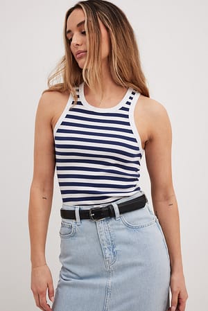 Navy/White Stripe Striped Ribbed Tank