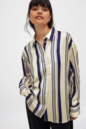 Cream/Navy Stripes Striped Satin Shirt