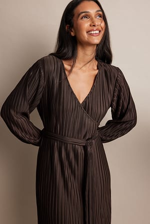 Brown Structured Overlap Midi Dress