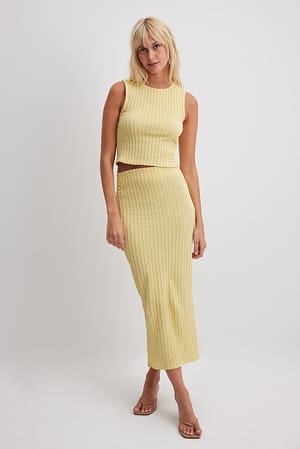 Light Yellow Structure Midi Skirt