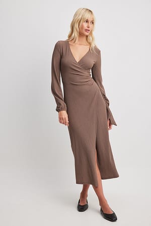 Brown Structure Wrap Midi Dress