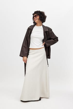 Cream Structured Wool Blend Maxi Skirt