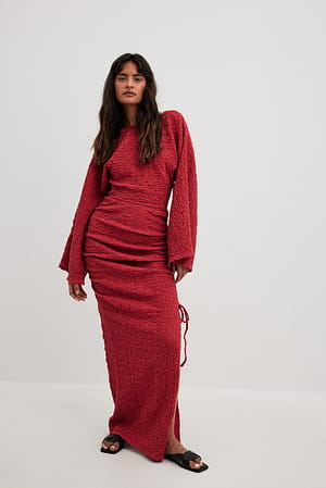 Raspberry Structured Drawstrings Maxi Dress