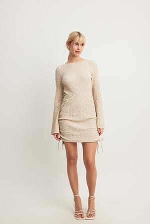 Beige Structured Drawstring Mini Dress