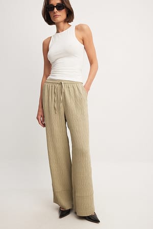 Sage Structured Elastic Waist Trousers