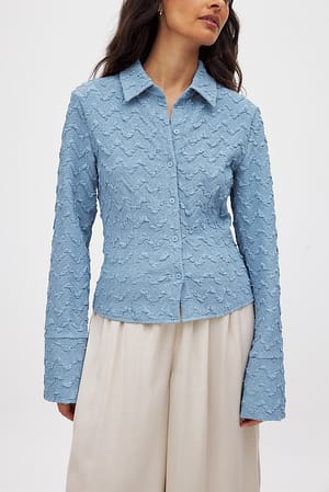 Dusty Blue Structured Fitted Long Sleeve Shirt