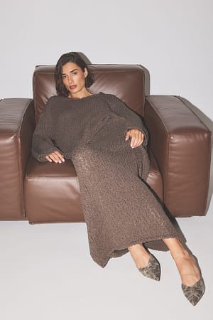 Brown Structured Knitted Maxi Skirt