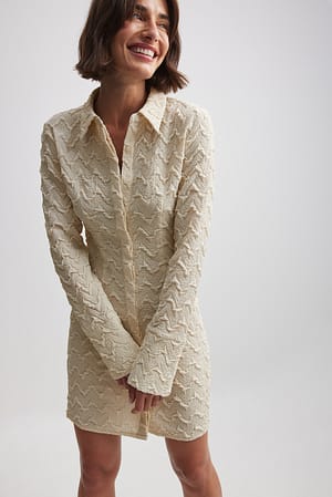 Cream Structured LS Mini Shirt Dress