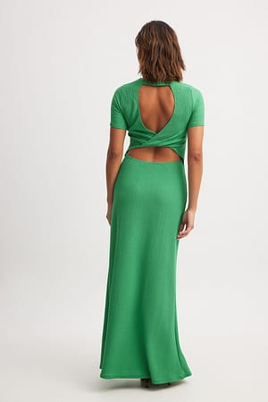 Green Structured Open Back Maxi Dress