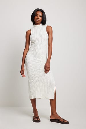 Offwhite Structured Slit Detail Midi Dress