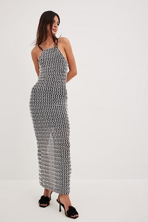 Black/White Structured Slit Maxi Dress