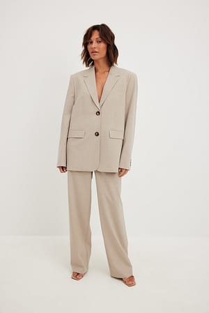 Cold Beige Structured Straight Leg Mid Waist Pants