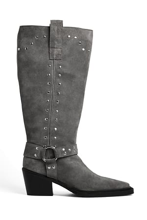 Grey Studded Western Boots