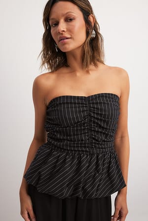 Black Pinstripe Suit Quality Peplum Top