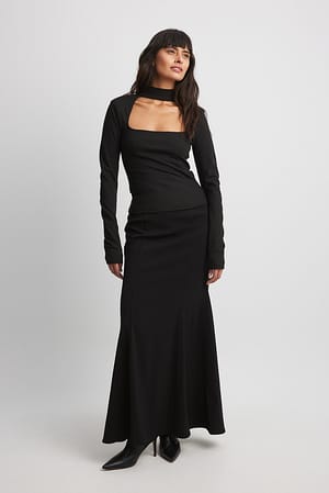 Black Tailored Maxi Skirt