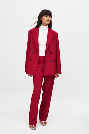 Red Tailored Mid Waist Pants