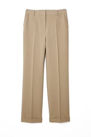 Beige Tailored Mid Waist Suit Pants