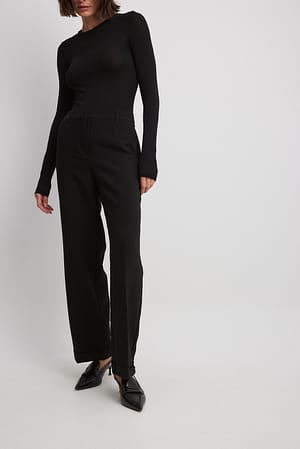 Black Tailored Mid Waist Suit Pants