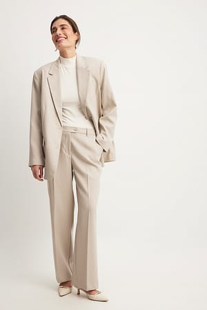 Sand Tailored Mid Waist Suit Pants