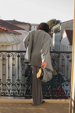 Greige Tailored Mid Waist Suit Pants