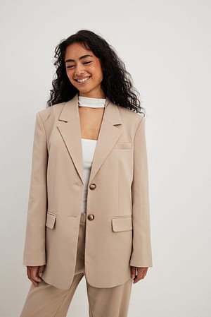 Soft Taupe Tailored Oversized Blazer