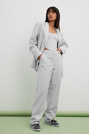 Grey Tailored Straight Leg Suit Pants