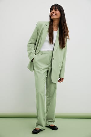 Green Tailored Straight Leg Suit Pants