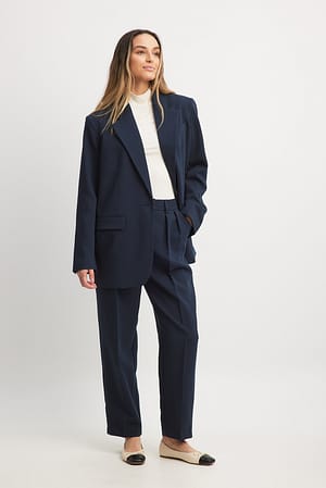 Dark Navy Tapered High Waist Suit Pants