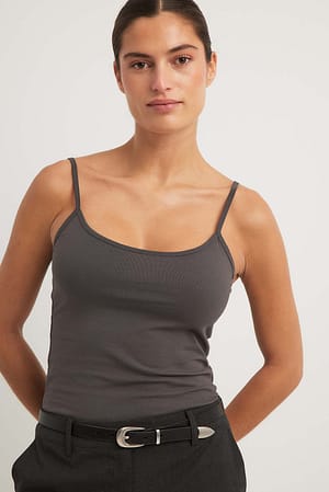 Dark Grey Thin Basic Strap Singlet