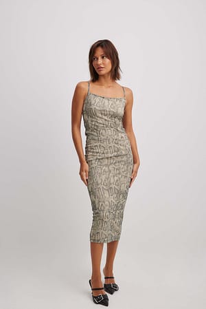 Snake Print Thin Strap Mesh Dress