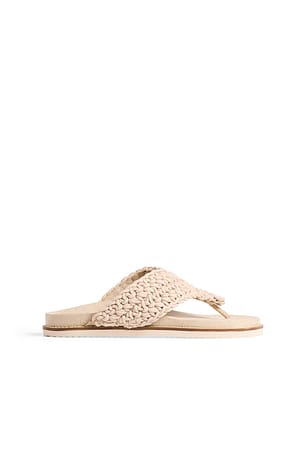 Dusty Beige Thong Knitted Cotton Footbed Slippers