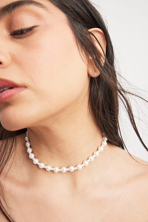 White Tie Neck Pearl Necklace