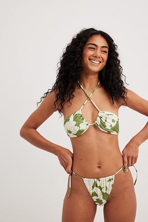 Green Print Tie Detail Bikini Panty