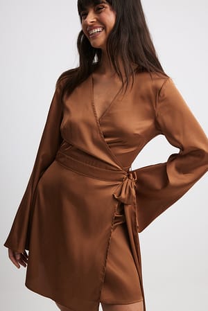 Bronze Tie Waist Flowy Mini Dress