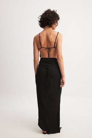 Black Tie Back Draped Midi Dress