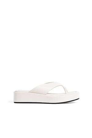 White Toe Strap Flatform Slippers