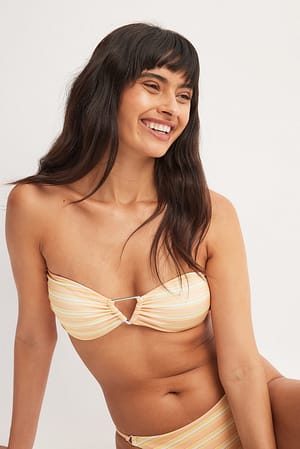 Orange Pattern Triangle Detail Bandeau Bikini Top