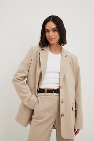 Sand Triple Buttoned Oversized Melange Blazer