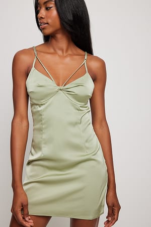 Dusty Green Twist Chest Detail Mini Dress