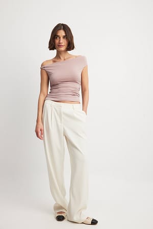 Mauve Twist Off Shoulder Top