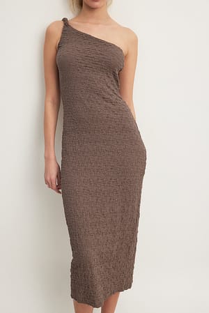 Brown Twist Structured Midi Dress