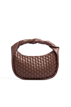 Dark Brown Twisted Handle Woven Handbag