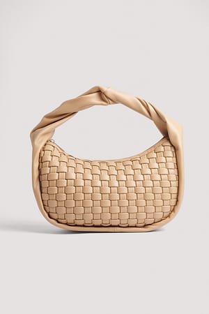 Beige Twisted Handle Woven Handbag