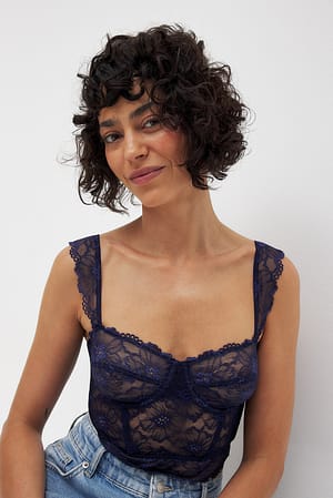 Dark Blue Underwired Lace Corset