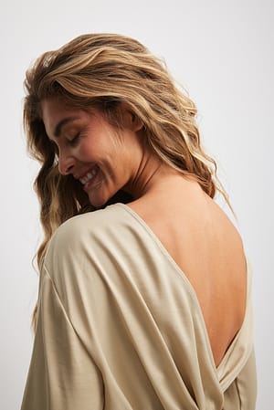 Champagne V-back Draped Blouse