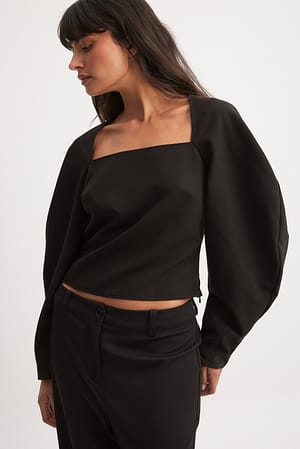 Black Volume Sleeve Blouse