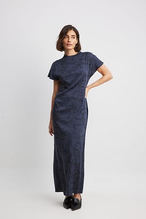 Navy Waist Detail Maxi Dress