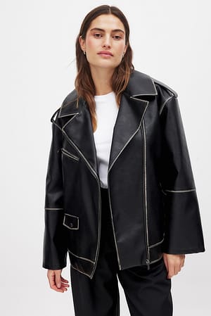 Black Washed Out Pu Biker Jacket